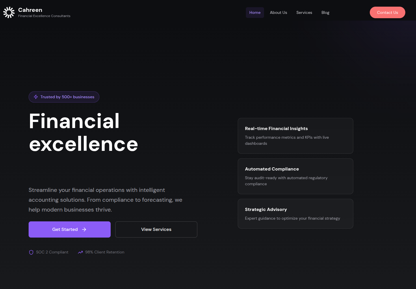 Cahreen Consultants Financial Platform Dashboard